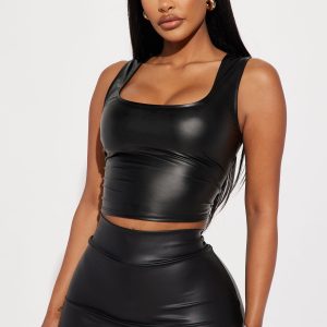 Bad Girl Energy PU Crop Top - Black